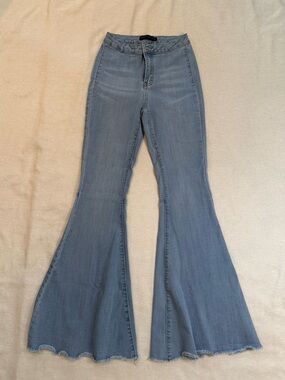 Traffic Jeans Light Wash Flare Bell Bottom Jeans with Raw Hem